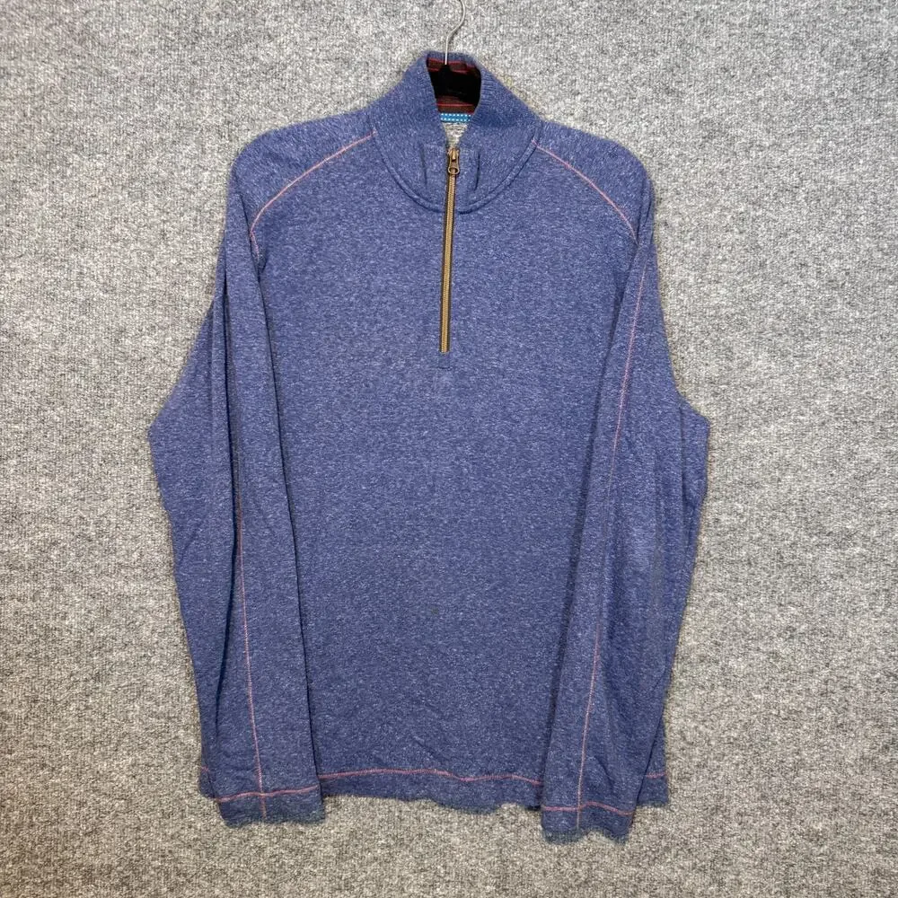Robert Graham Sweater Mens XL Blue 1/4 Zip Knit Pullover Long Sleeve Classic Fit
